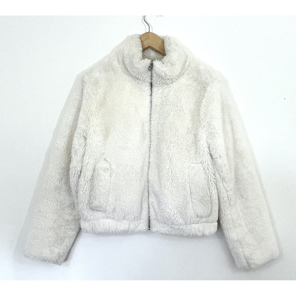 Lucky Brand Womens  Faux Fur Zip Jacket‎ Size M Ivory Cozy Winter Luxe Cocktail